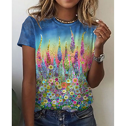 Women's Floral Theme Painting T shirt Floral Graphic Print Round Neck Basic Tops Blue
Women's Floral Theme Painting T shirt Floral Graphic Print Round Neck Basic Tops Blue