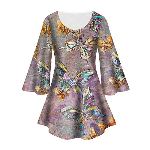 Women's Plus Size Tops Tunic Graphic Butterfly Animal Print 3/4 Length Sleeve Crewneck Basic Purple Big Size XL XXL 3XL 4XL 5XL / Holiday
Women's Plus Size Tops Tunic Graphic Butterfly Animal Print 3/4 Length Sleeve Crewneck Basic Purple Big Size XL XXL 3XL 4XL 5XL / Holiday