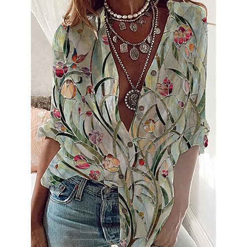 Women's Floral Theme Blouse Flower Long Sleeve Print Standing Collar Tops Green
Women's Floral Theme Blouse Flower Long Sleeve Print Standing Collar Tops Green
