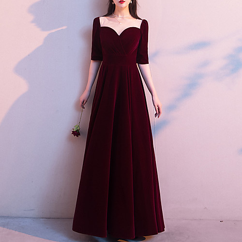 A-Line Minimalist Vintage Wedding Guest Formal Evening Dress Illusion Neck Half Sleeve Floor Length Velvet with Pleats 2021
A-Line Minimalist Vintage Wedding Guest Formal Evening Dress Illusion Neck Half Sleeve Floor Length Velvet with Pleats 2021