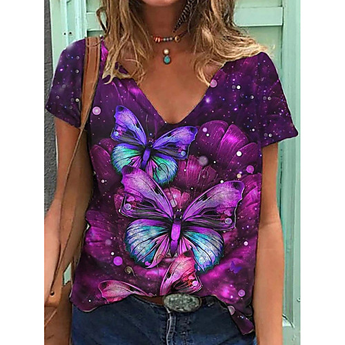 Women's Abstract Butterfly Painting T shirt Butterfly Heart Print V Neck Basic Tops Cotton Blue Purple Red
Women's Abstract Butterfly Painting T shirt Butterfly Heart Print V Neck Basic Tops Cotton Blue Purple Red