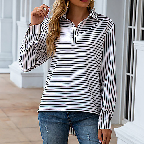Women's Blouse Shirt Striped Long Sleeve Shirt Collar Basic Streetwear Tops Blue Green White
Women's Blouse Shirt Striped Long Sleeve Shirt Collar Basic Streetwear Tops Blue Green White