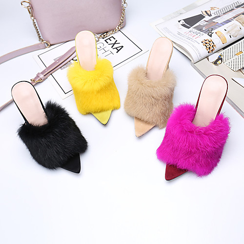 Women's Sandals Heeled Mules Pumps Open Toe Rabbit Fur Feather Solid Colored Wine Almond Yellow
Women's Sandals Heeled Mules Pumps Open Toe Rabbit Fur Feather Solid Colored Wine Almond Yellow