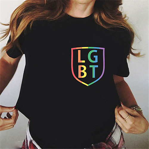 Women's Geometric Painting T shirt Rainbow Geometric Letter Print Round Neck Basic LGBT Pride Tops White Black
Women's Geometric Painting T shirt Rainbow Geometric Letter Print Round Neck Basic LGBT Pride Tops White Black