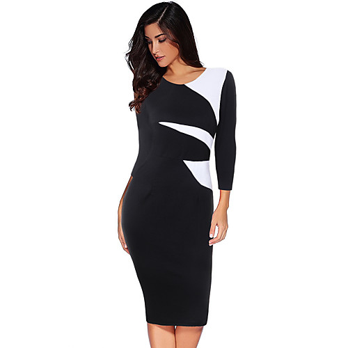 Sheath / Column Color Block bodycon Wedding Guest Formal Evening Dress Jewel Neck 3/4 Length Sleeve Knee Length Cotton with Sleek 2021
Sheath / Column Color Block bodycon Wedding Guest Formal Evening Dress Jewel Neck 3/4 Length Sleeve Knee Length Cotton with Sleek 2021