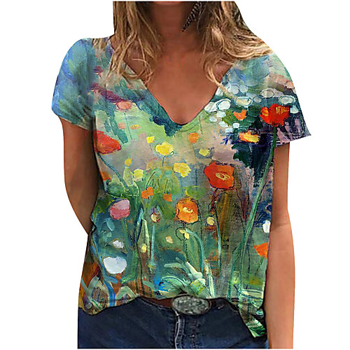 Women's Floral Theme Abstract Painting T shirt Floral Graphic Print V Neck Basic Tops Blushing Pink Green
Women's Floral Theme Abstract Painting T shirt Floral Graphic Print V Neck Basic Tops Blushing Pink Green