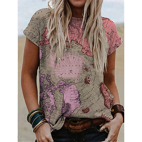 Women's Painting T shirt Graphic Map Print Round Neck Basic Tops Blue Blushing Pink Green
Women's Painting T shirt Graphic Map Print Round Neck Basic Tops Blue Blushing Pink Green