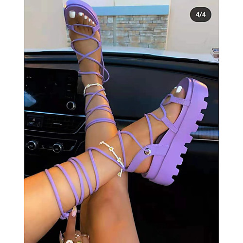 Women's Sandals Lace up Platform Sandals Platform Round Toe PU Solid Colored Almond Purple
Women's Sandals Lace up Platform Sandals Platform Round Toe PU Solid Colored Almond Purple