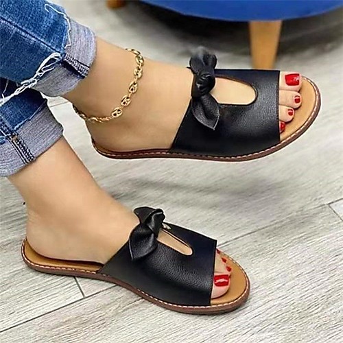 Women's Sandals Outdoor Slippers Flat Heel Round Toe PU Bowknot Solid Colored Black Pink Gold
Women's Sandals Outdoor Slippers Flat Heel Round Toe PU Bowknot Solid Colored Black Pink Gold