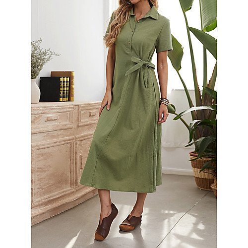 Women's Shirt Dress Midi Dress Green Short Sleeve Solid Color Spring Summer Casual 2021 S M L XL 2XL
Women's Shirt Dress Midi Dress Green Short Sleeve Solid Color Spring Summer Casual 2021 S M L XL 2XL