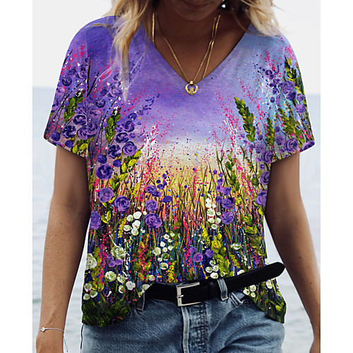 Women's Floral Theme 3D Printed Painting T shirt Floral Scenery 3D Print V Neck Basic Tops Purple
Women's Floral Theme 3D Printed Painting T shirt Floral Scenery 3D Print V Neck Basic Tops Purple