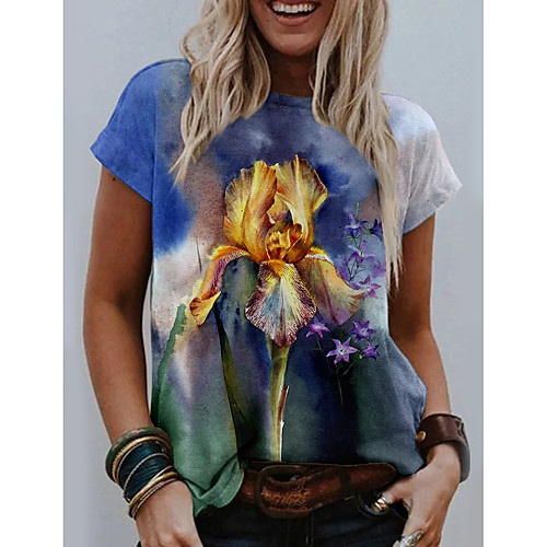 Women's Floral Theme Abstract Painting T shirt Floral Graphic Print Round Neck Basic Tops Blue
Women's Floral Theme Abstract Painting T shirt Floral Graphic Print Round Neck Basic Tops Blue