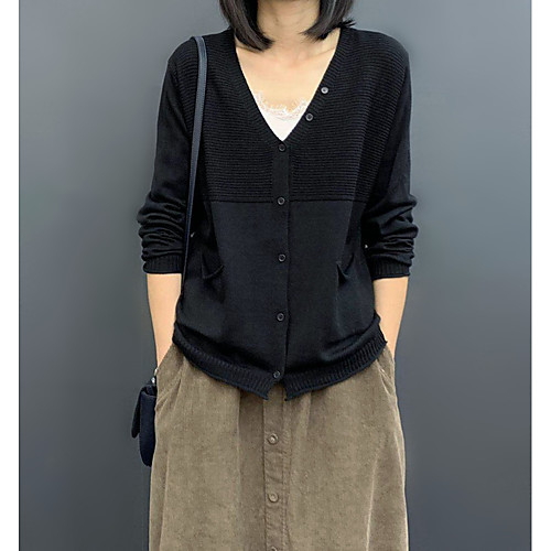 Women's Solid Color Sweater Long Sleeve Sweater Cardigans V Neck Coffee color Yellow Black
Women's Solid Color Sweater Long Sleeve Sweater Cardigans V Neck Coffee color Yellow Black