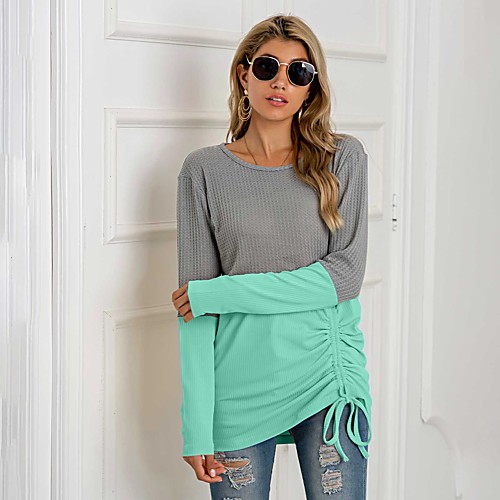 Women's T shirt Color Block Long Sleeve Patchwork Round Neck Basic Tops Blue Yellow Green
Women's T shirt Color Block Long Sleeve Patchwork Round Neck Basic Tops Blue Yellow Green