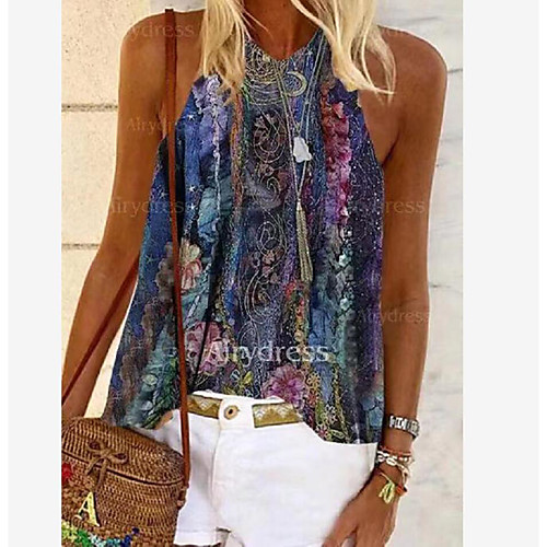Women's Beach Camisole Blouse Tank Top Flower Print Halter Neck Streetwear Boho Tops Loose Blue Purple Green
Women's Beach Camisole Blouse Tank Top Flower Print Halter Neck Streetwear Boho Tops Loose Blue Purple Green