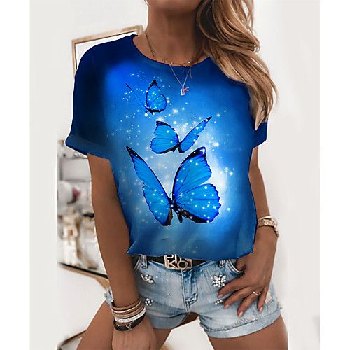 Women's Butterfly Painting T shirt Graphic Butterfly Sparkly Print Round Neck Basic Tops Blue / 3D Print
Women's Butterfly Painting T shirt Graphic Butterfly Sparkly Print Round Neck Basic Tops Blue / 3D Print