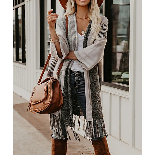 Women's Tassel Striped Cardigan Long Sleeve Sweater Cardigans Open Front Fall Spring Beige
Women's Tassel Striped Cardigan Long Sleeve Sweater Cardigans Open Front Fall Spring Beige