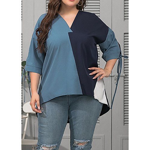 Women's Plus Size Tops Shirt Color Block Patchwork 3/4 Length Sleeve V Neck Blue Big Size XL XXL 3XL 4XL
Women's Plus Size Tops Shirt Color Block Patchwork 3/4 Length Sleeve V Neck Blue Big Size XL XXL 3XL 4XL