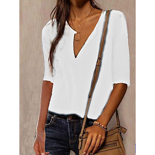Women's Blouse Shirt Plain V Neck Basic Streetwear Tops White Yellow Blushing Pink
Women's Blouse Shirt Plain V Neck Basic Streetwear Tops White Yellow Blushing Pink