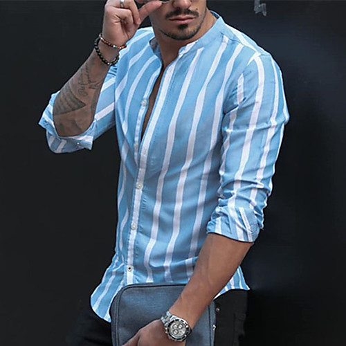 Men's Shirt Striped Button-Down Long Sleeve Casual Tops Cotton Casual Fashion Breathable Comfortable Standing Collar Blue
Men's Shirt Striped Button-Down Long Sleeve Casual Tops Cotton Casual Fashion Breathable Comfortable Standing Collar Blue
