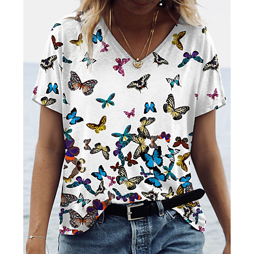 Women's Butterfly Painting T shirt Butterfly Animal Print V Neck Basic Tops White Blue Blushing Pink
Women's Butterfly Painting T shirt Butterfly Animal Print V Neck Basic Tops White Blue Blushing Pink