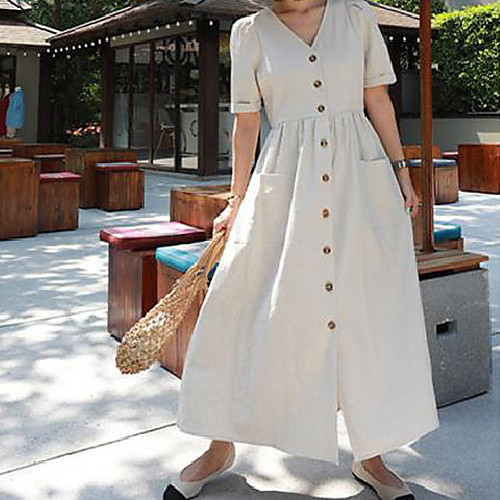Women's Loose Maxi long Dress Black Apricot Short Sleeve Solid Color Fall Spring Casual 2021 S M L XL / Cotton / Cotton
Women's Loose Maxi long Dress Black Apricot Short Sleeve Solid Color Fall Spring Casual 2021 S M L XL / Cotton / Cotton