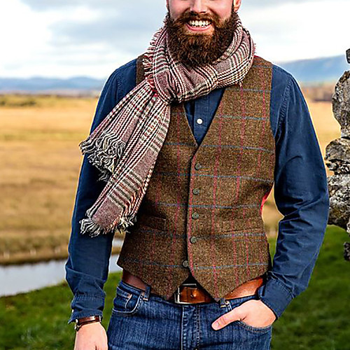 Men's Suit Vest Waistcoat Party Evening Festival Casual Vintage British Plaid Single Breasted One-button Slim Cotton Blend Men's Suit Brown - V Neck
Men's Suit Vest Waistcoat Party Evening Festival Casual Vintage British Plaid Single Breasted One-button Slim Cotton Blend Men's Suit Brown - V Neck