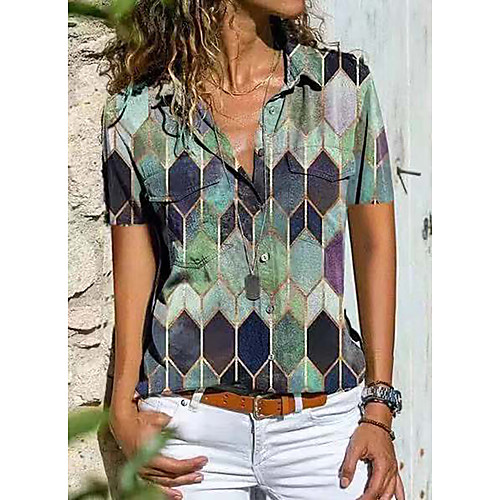 Women's Geometric Blouse Shirt Color Block Geometric Button Print Shirt Collar Basic Streetwear Tops Blue Yellow Blushing Pink
Women's Geometric Blouse Shirt Color Block Geometric Button Print Shirt Collar Basic Streetwear Tops Blue Yellow Blushing Pink