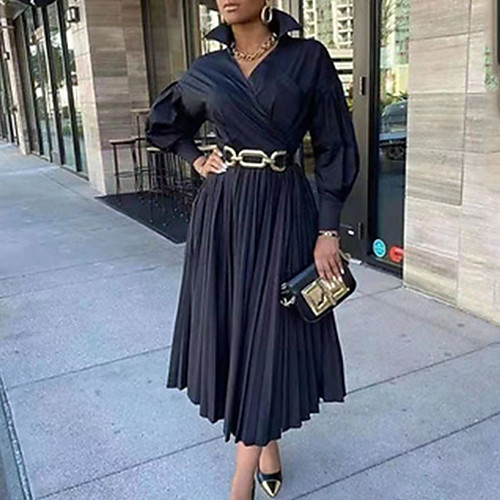 Women's Swing Dress Midi Dress Black Long Sleeve Solid Color Summer Shirt Collar Elegant 2021 L XL XXL 3XL
Women's Swing Dress Midi Dress Black Long Sleeve Solid Color Summer Shirt Collar Elegant 2021 L XL XXL 3XL