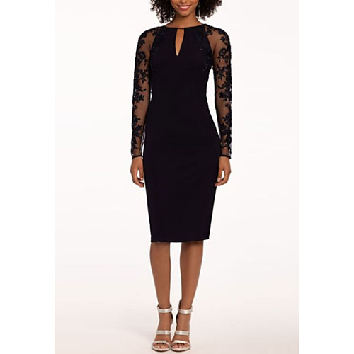 Sheath / Column Little Black Dress Party Wear Cocktail Party Dress Jewel Neck Long Sleeve Knee Length Jersey with Lace Insert 2021
Sheath / Column Little Black Dress Party Wear Cocktail Party Dress Jewel Neck Long Sleeve Knee Length Jersey with Lace Insert 2021