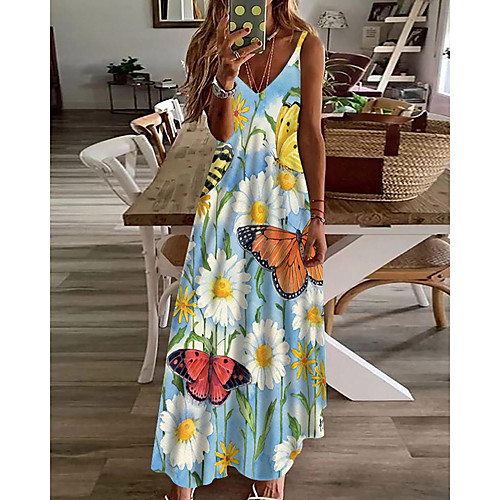 Women's A Line Dress Maxi long Dress Blue Sleeveless Floral Butterfly Print Summer V Neck Casual Holiday 2021 S M L XL XXL 3XL
Women's A Line Dress Maxi long Dress Blue Sleeveless Floral Butterfly Print Summer V Neck Casual Holiday 2021 S M L XL XXL 3XL
