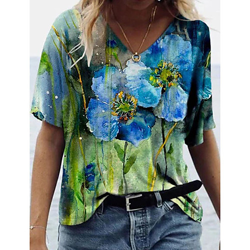 Women's Floral Theme Abstract Painting T shirt Floral Graphic Heart Print V Neck Basic Tops Blue Purple Red
Women's Floral Theme Abstract Painting T shirt Floral Graphic Heart Print V Neck Basic Tops Blue Purple Red