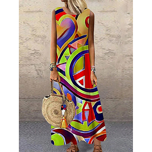 Women's Shift Dress Maxi long Dress Rainbow Sleeveless Geometric Print Summer Round Neck Elegant 2021 S M L XL XXL 3XL
Women's Shift Dress Maxi long Dress Rainbow Sleeveless Geometric Print Summer Round Neck Elegant 2021 S M L XL XXL 3XL