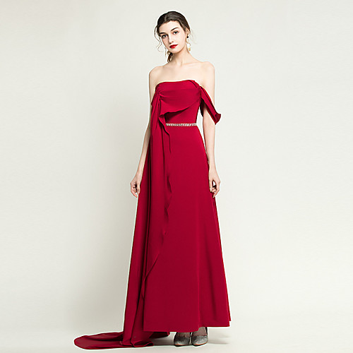 A-Line Empire Elegant Engagement Formal Evening Dress Off Shoulder Short Sleeve Asymmetrical Spandex with Sash / Ribbon 2021
A-Line Empire Elegant Engagement Formal Evening Dress Off Shoulder Short Sleeve Asymmetrical Spandex with Sash / Ribbon 2021