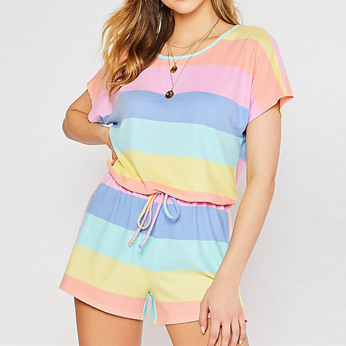 Women's Suits Loungewear Pajamas Stripe Cotton Blend Polyester Casual T shirt Shorts Street Daily Wear Short Sleeve / 2 Pieces
Women's Suits Loungewear Pajamas Stripe Cotton Blend Polyester Casual T shirt Shorts Street Daily Wear Short Sleeve / 2 Pieces