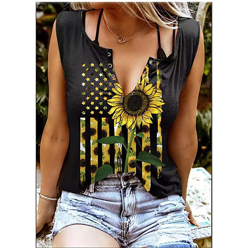 Women's Floral Theme Independence Day Tank Top Sunflower American Flag Stars and Stripes Button Print V Neck Basic Streetwear Tops Black
Women's Floral Theme Independence Day Tank Top Sunflower American Flag Stars and Stripes Button Print V Neck Basic Streetwear Tops Black