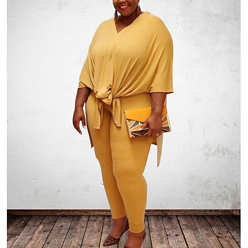 Women's Plus Size Tops Set Plain Bow Half Sleeve V Neck Spring Summer Yellow Blushing Pink Gray Big Size L XL XXL 3XL 4XL / Holiday
Women's Plus Size Tops Set Plain Bow Half Sleeve V Neck Spring Summer Yellow Blushing Pink Gray Big Size L XL XXL 3XL 4XL / Holiday