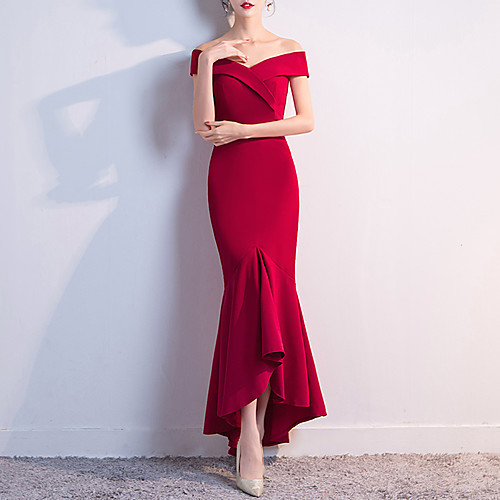 Mermaid / Trumpet Minimalist Elegant Prom Formal Evening Dress Off Shoulder Short Sleeve Asymmetrical Stretch Fabric with Ruffles 2021
Mermaid / Trumpet Minimalist Elegant Prom Formal Evening Dress Off Shoulder Short Sleeve Asymmetrical Stretch Fabric with Ruffles 2021