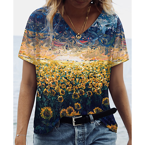 Women's Floral Theme 3D Printed Painting T shirt Scenery 3D Sunflower Print V Neck Basic Tops Blue
Women's Floral Theme 3D Printed Painting T shirt Scenery 3D Sunflower Print V Neck Basic Tops Blue