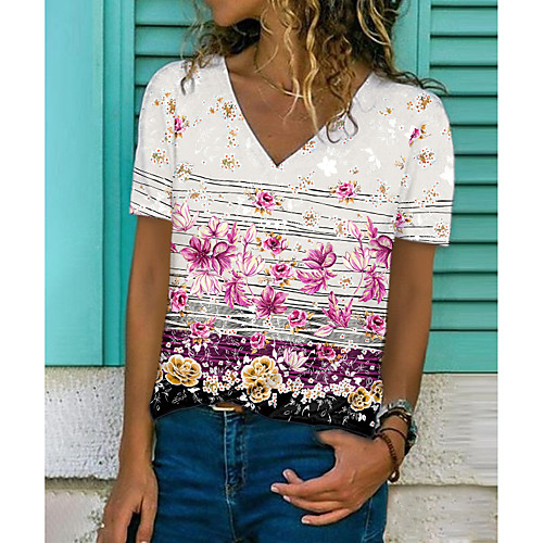 Women's Floral Theme Painting T shirt Floral Striped Print V Neck Basic Tops Blushing Pink
Women's Floral Theme Painting T shirt Floral Striped Print V Neck Basic Tops Blushing Pink