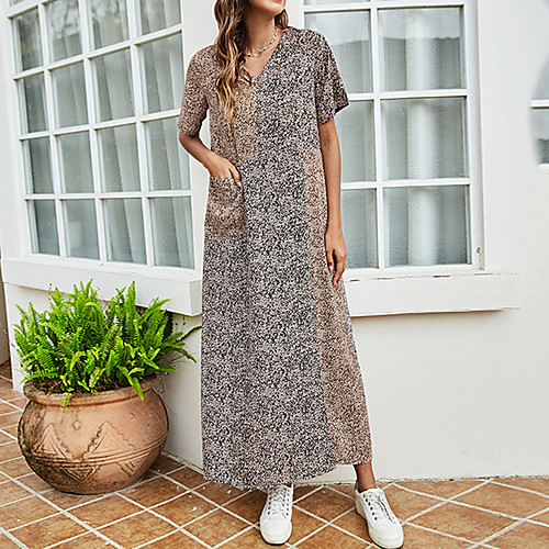 Women's Shift Dress Maxi long Dress Black Short Sleeve Print Pocket Summer V Neck Elegant Casual 2021 S M L XL
Women's Shift Dress Maxi long Dress Black Short Sleeve Print Pocket Summer V Neck Elegant Casual 2021 S M L XL