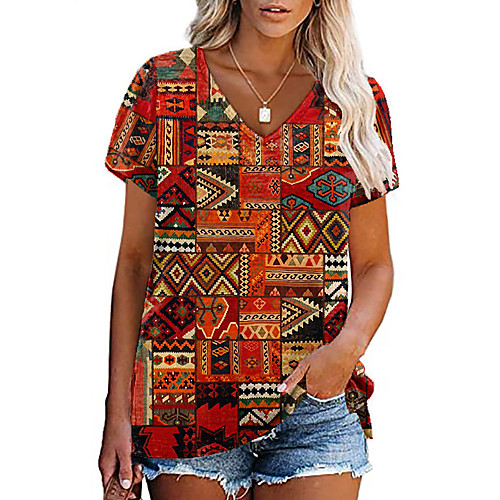 Women's Geometric Painting T shirt Graphic Geometric Print V Neck Basic Tops Red
Women's Geometric Painting T shirt Graphic Geometric Print V Neck Basic Tops Red