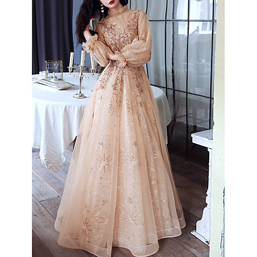 A-Line Glittering Elegant Engagement Formal Evening Dress High Neck Long Sleeve Floor Length Tulle with Sequin 2021
A-Line Glittering Elegant Engagement Formal Evening Dress High Neck Long Sleeve Floor Length Tulle with Sequin 2021