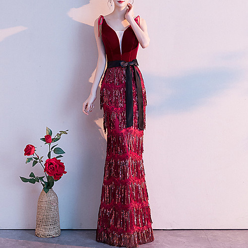 Mermaid / Trumpet Glittering Elegant Prom Formal Evening Dress V Neck Sleeveless Floor Length Sequined Velvet with Sequin Tassel 2021
Mermaid / Trumpet Glittering Elegant Prom Formal Evening Dress V Neck Sleeveless Floor Length Sequined Velvet with Sequin Tassel 2021