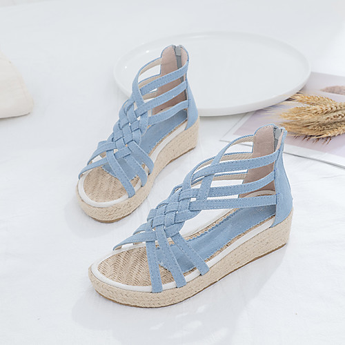 Women's Sandals Espadrilles Gladiator Sandals Roman Sandals Wedge Heel Pointed Toe Wedding Pumps Linen Denim Ribbon Tie Solid Colored Braided Light Blue
Women's Sandals Espadrilles Gladiator Sandals Roman Sandals Wedge Heel Pointed Toe Wedding Pumps Linen Denim Ribbon Tie Solid Colored Braided Light Blue