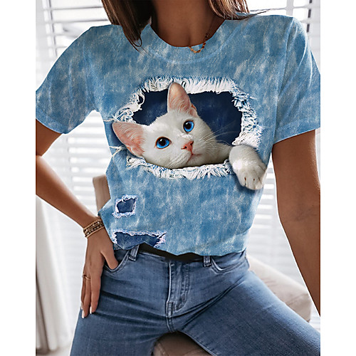 Women's 3D Cat Painting T shirt Cat 3D Animal Print Round Neck Basic Tops Blue
Women's 3D Cat Painting T shirt Cat 3D Animal Print Round Neck Basic Tops Blue