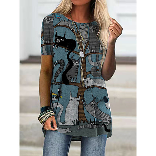 Women's T shirt Dress Tunic Blouse Cat Animal Long Sleeve Print Round Neck Tops Blue Purple
Women's T shirt Dress Tunic Blouse Cat Animal Long Sleeve Print Round Neck Tops Blue Purple