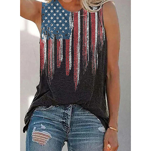 Women's Independence Day Tank Top American Flag Stars and Stripes Print Round Neck Basic Streetwear Tops Black
Women's Independence Day Tank Top American Flag Stars and Stripes Print Round Neck Basic Streetwear Tops Black