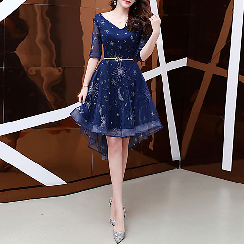 A-Line Elegant Bohemian Party Wear Prom Dress V Neck Half Sleeve Asymmetrical Tulle with Sash / Ribbon Pattern / Print 2021
A-Line Elegant Bohemian Party Wear Prom Dress V Neck Half Sleeve Asymmetrical Tulle with Sash / Ribbon Pattern / Print 2021