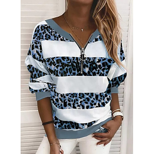 Women's Blouse Shirt Color Block Leopard Long Sleeve Zipper Print V Neck Basic Streetwear Tops Blue Brown
Women's Blouse Shirt Color Block Leopard Long Sleeve Zipper Print V Neck Basic Streetwear Tops Blue Brown